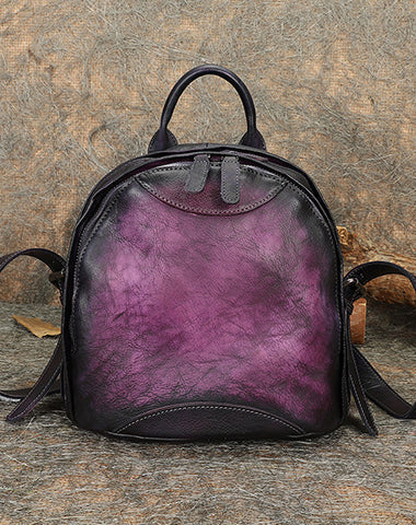 Purple leather backpack purse hot sale