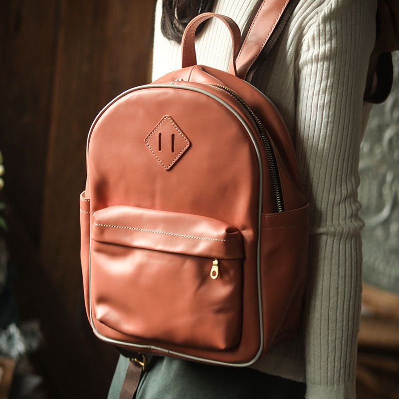 Leather discount school backpack