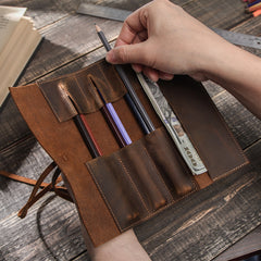 Leather Pen & Pencil Roll Multifunctional Roll-Up Case -PDF