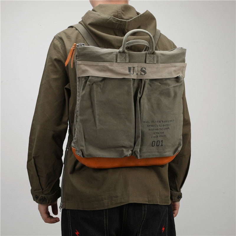 Canvas Army Backpack for Men Army Green Canvas Mens Backpacks Canvas Satchel Backpack Bag