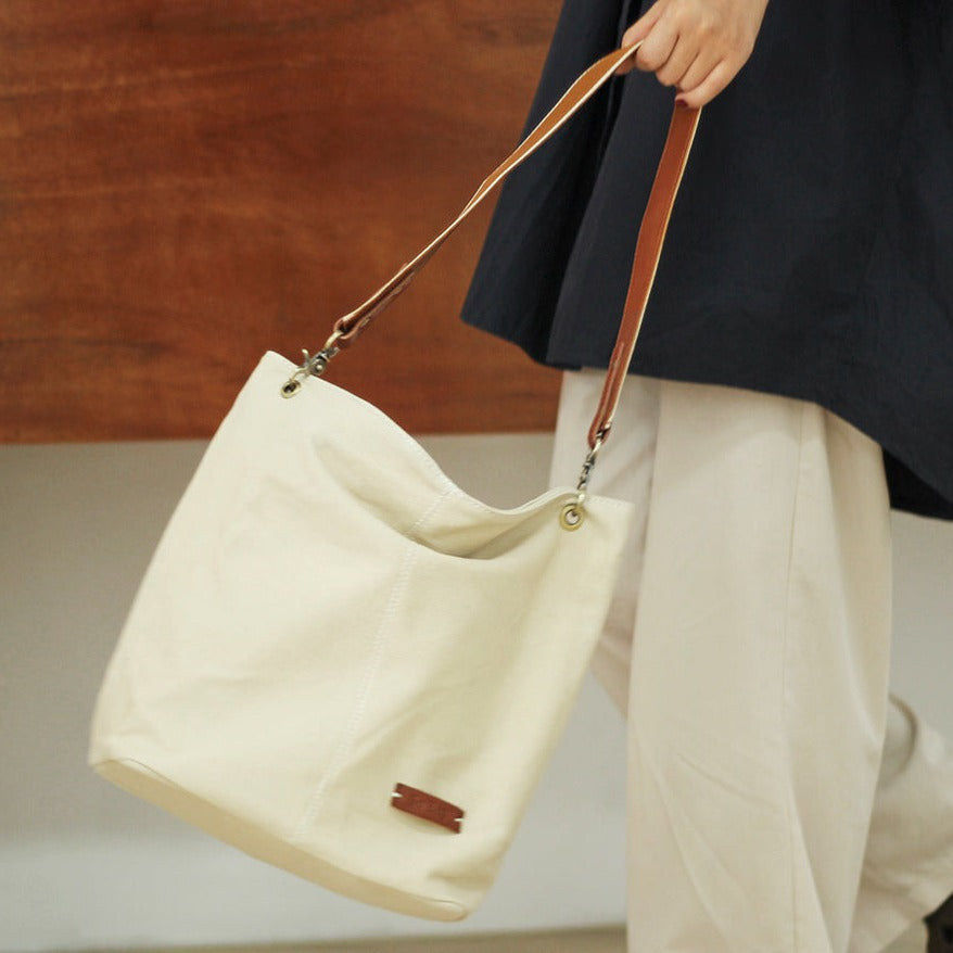 Womens White Canvas Tote Bag