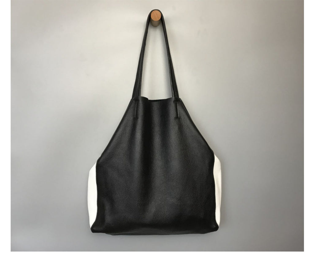 Leather Black shops and White Purse