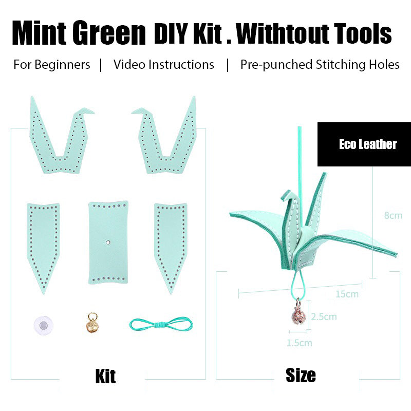 Cute DIY Leather Paper Crane Kit DIY Mint Green Project DIY Leather Paper Crane Charm Kit