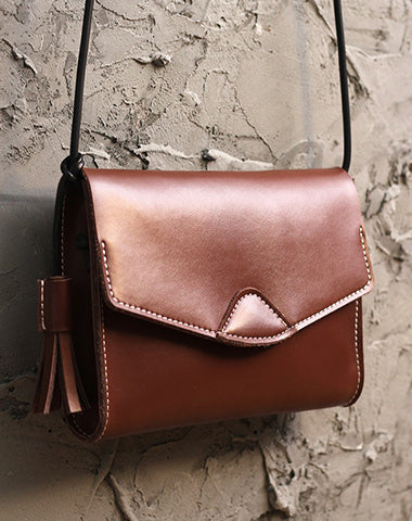 Cute Brown LEATHER Flip Side Bag Handmade WOMEN Envelope Crossbody