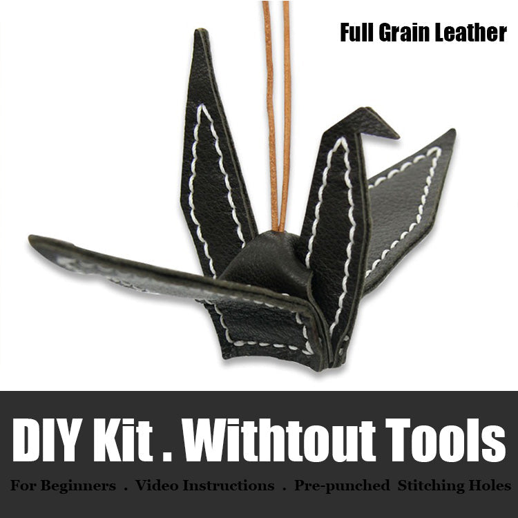 Cute DIY Leather Paper Crane Kit DIY Black Sheepskin Project DIY Leather Paper Crane Charm Kit