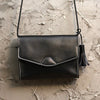 Cute Black LEATHER Flip Side Bag Handmade WOMEN Envelope Crossbody BAG Purse FOR WOMEN