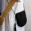 Cute Black LEATHER Side Bag Tassel Saddle WOMEN SHOULDER BAG Slim With Tassel Crossbody Pouch FOR WOMEN