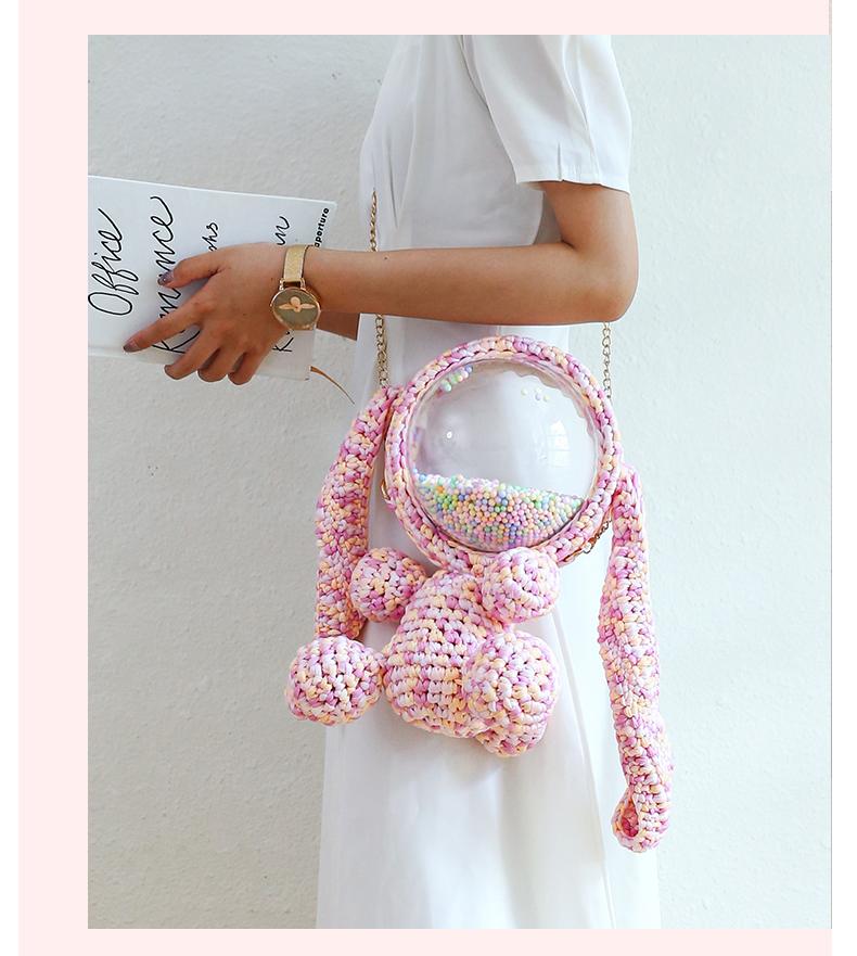 Cute Black Crochet Bunny Backpack Rabbit Crochet Shoulder Bag for