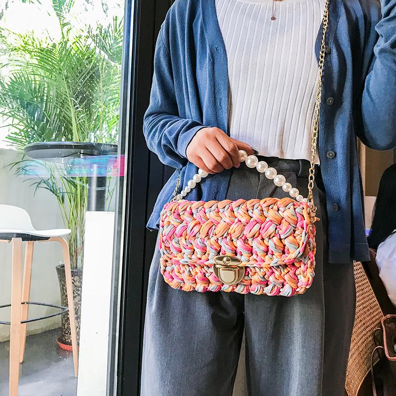 Cute Pink&Yellow&White(Square) Crochet Small Handbag Crossbody Purse  Crochet Shoulder Bag for Girl Cute Crochet Purses