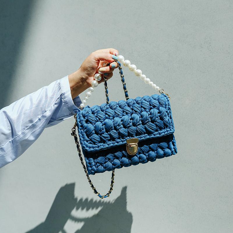 Cute Blue Crochet Small Handbag Crossbody Purse Crochet Shoulder Bag for Girl Cute Crochet Purses