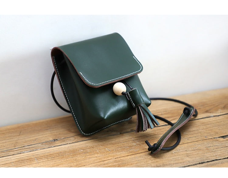 Small Ladies Green Leather Shoulder Strap Purse Side Bags For