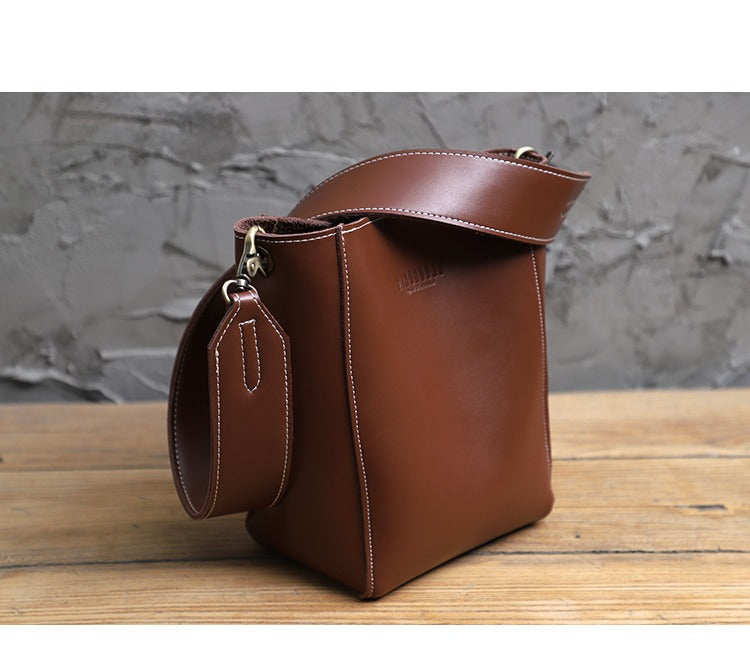 Brown Leather Box Shoulder Bag Trendy Women Coffee Cube Crossbody Purs