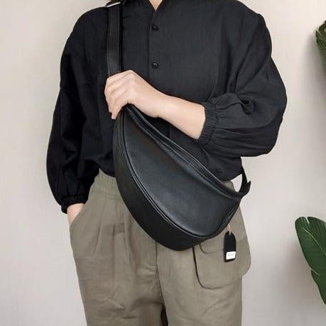 Cute LEATHER Sling Bag Side Bags Black WOMEN Saddle SHOULDER BAG Small –  Feltify