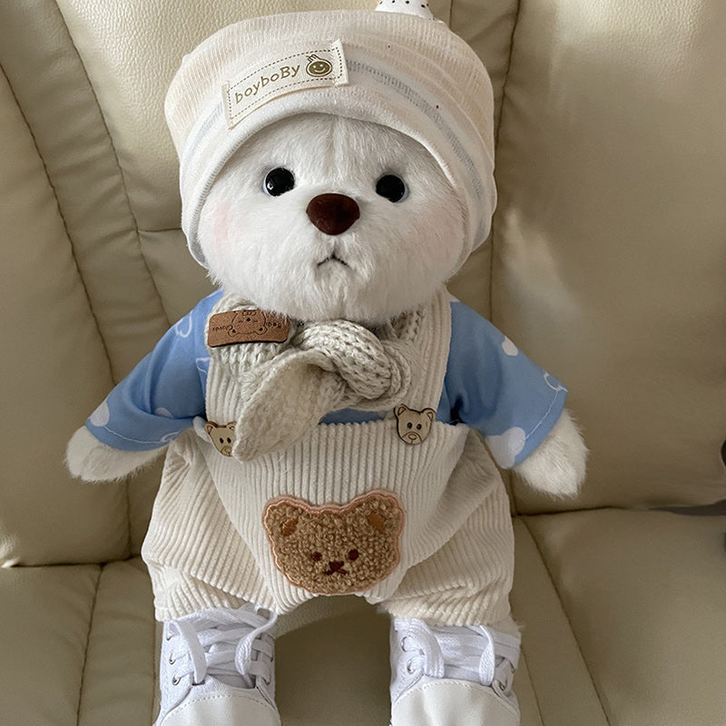 Handmade Cute Teddy Bear Doll With Blue Shirt Stuffed Bear Toys Valentines Day Decor Gifts for Her / Girlfriend Lover Mom Kids