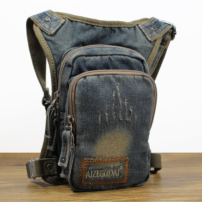 Drop Leg Bag Mens Denim Thigh Bag Fanny Pack for Men Blue Denim Bum Ba Feltify