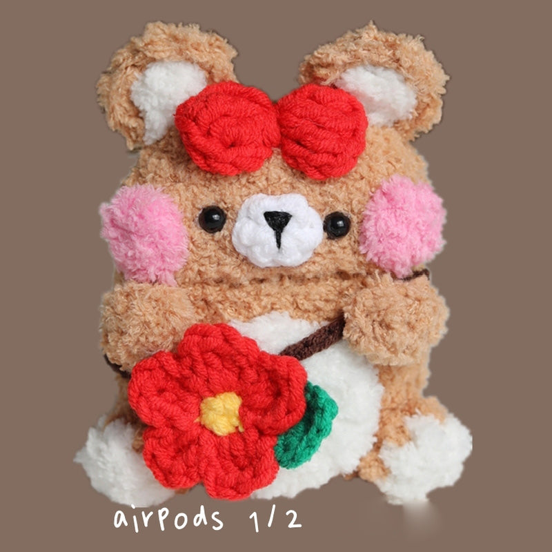 Khaki Girl's Cute Bear AirPods 1/2 Case Handmade Crochet AirPods