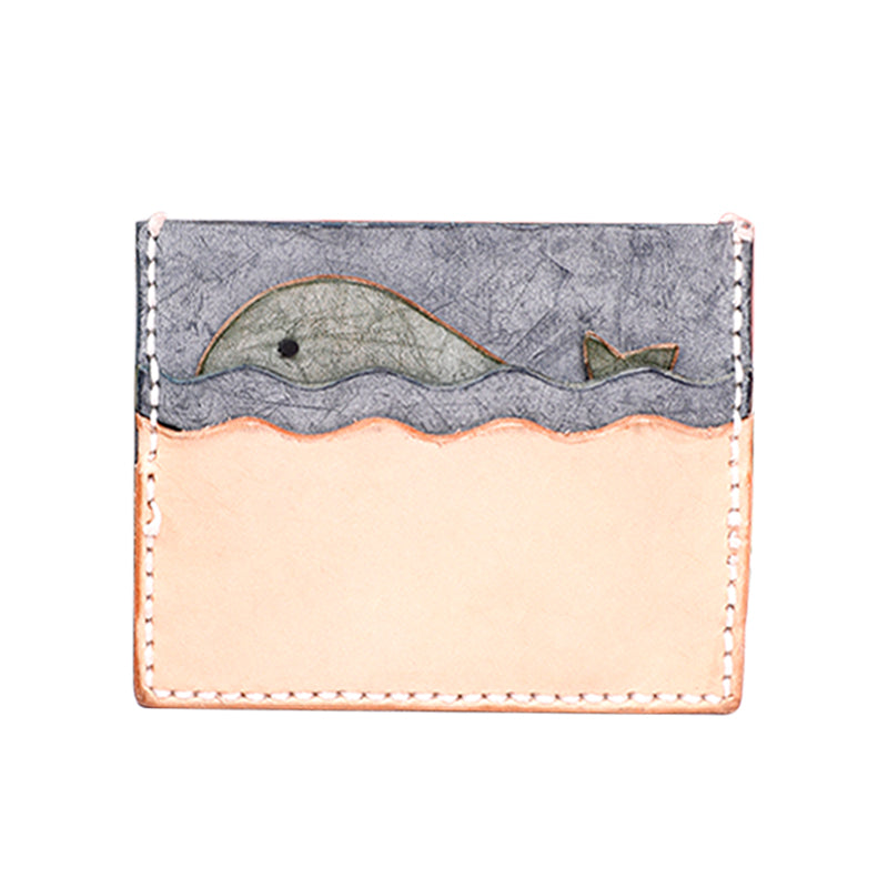 Handcrafted Whale Design Leather Card Holder - Blue